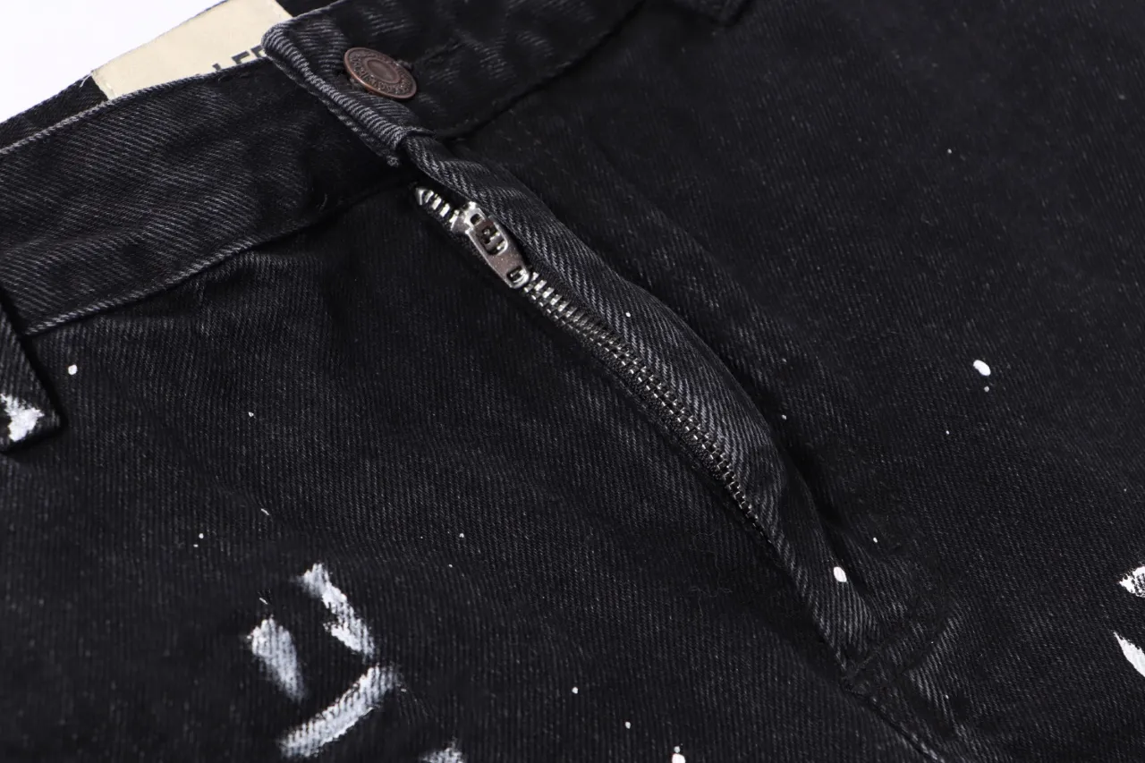 667#Gallery Dept New Retro Splash Ink Embroidery Logo Black Denim Shorts Casual Pants Black S~XL p200